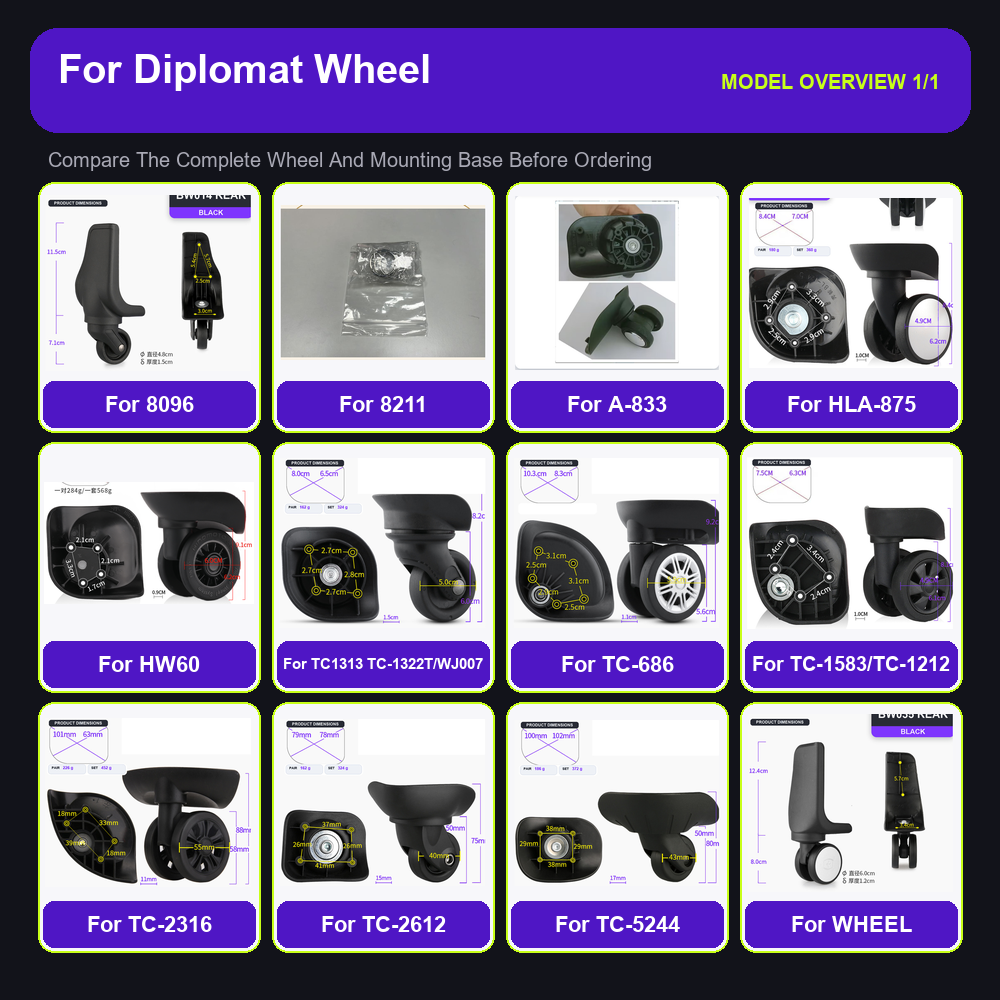 Silent Replacement Luggage Wheels - ล้อสำรองสำหรับกระเป๋าเดินทางแบบแข็งแรงทนทาน สำหรับรุ่น Diplomat 8096 8211 HW60