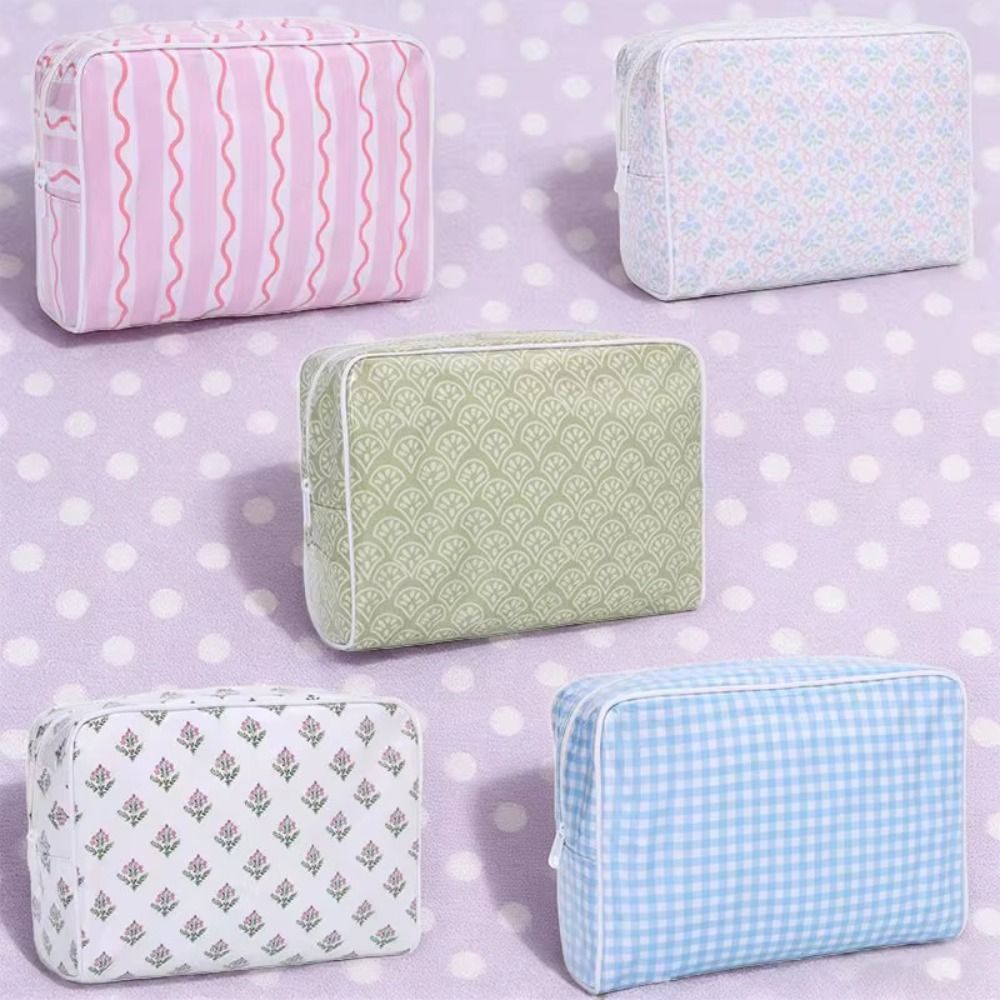 Cosmetic Bags - กระเป๋าใส่เครื่องสำอางโพลีเอสเตอร์พีวีซี แบบสองชั้น พิมพ์ลายสี กระเป๋าจัดเก็บเครื่องสำอางกันน้ำ พกพาสะดวก สำหรับเดินทางและใช้งานกลางแจ้ง