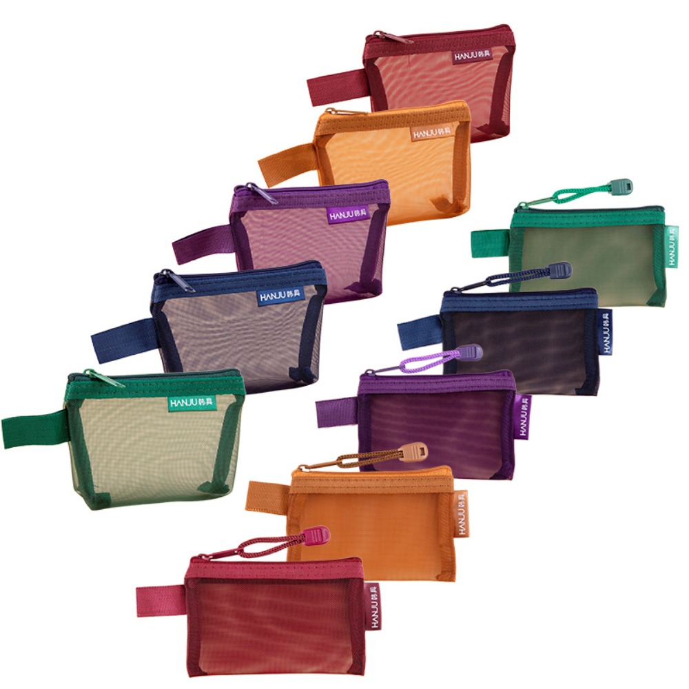 Wallets - กระเป๋าตาข่ายผ้าไนลอนแบบพกพาสำหรับเดินทาง กระเป๋าเครื่องสำอางทรงสามเหลี่ยมขนาดเล็ก